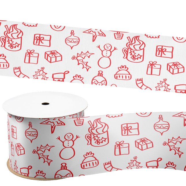 Holiday Scribble Doodle Red und White Satinband (Fun holiday doodle scribble illustration Christmas satin ribbon)