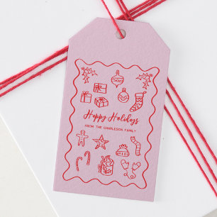Holiday Scribble Illustration Doodle Rosa und Rot Geschenkanhänger