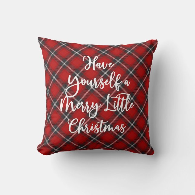 Holiday Script Black Frohe Weihnachten Kariert Kissen (Vorderseite)