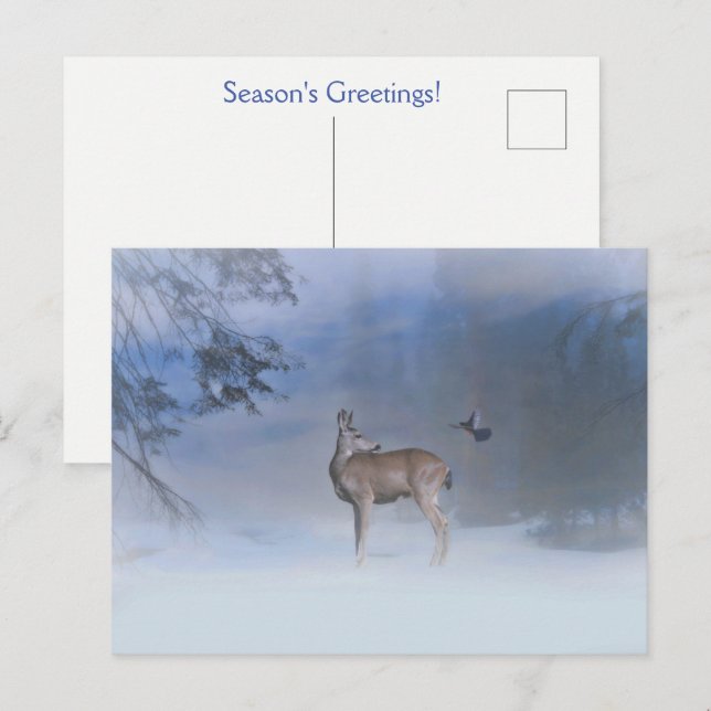 Holiday Seasons Greetings Blue Bird Deer Postkarte (Vorne/Hinten)
