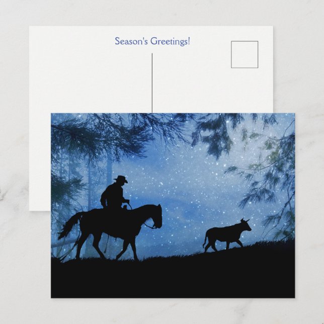 Holiday Seasons Greetings Cowboy Cattle Postcard Postkarte (Vorne/Hinten)