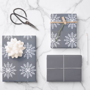 Holiday Secular Snowflake on Gray Coordination Geschenkpapier Set