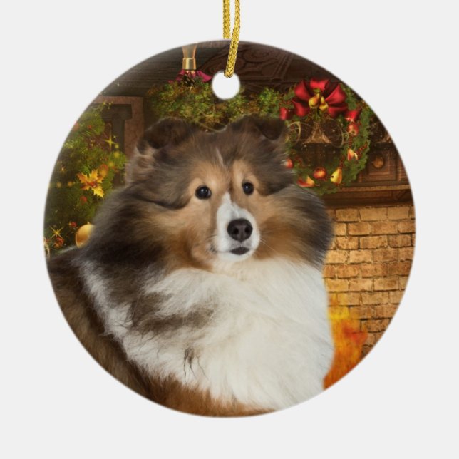 Holiday Sheltie Keramik Ornament (Vorne)