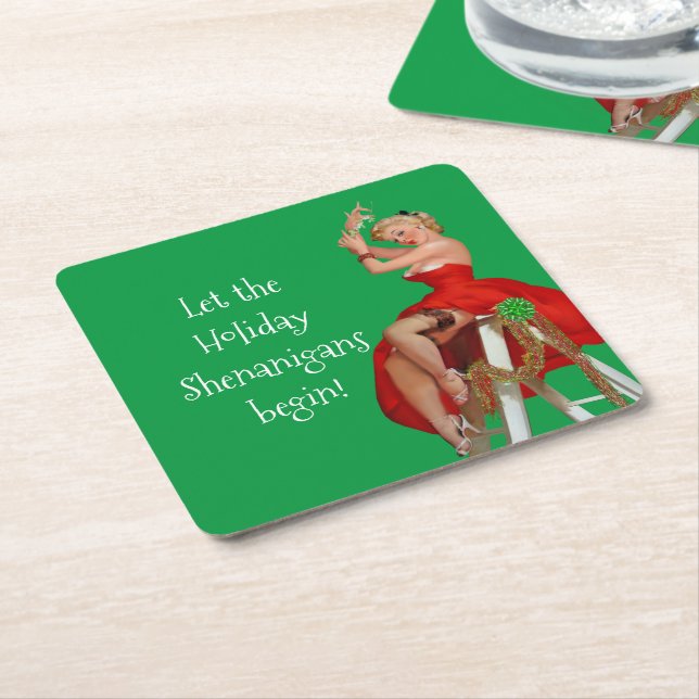 Holiday Shenanigans Retro Pinup Weihnachten Rechteckiger Pappuntersetzer (angewinkelt)