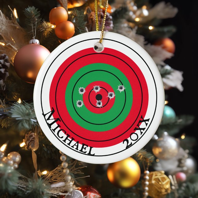 Holiday Shooting Target Gun Shooter Monogram Keramik Ornament (Von Creator hochgeladen)