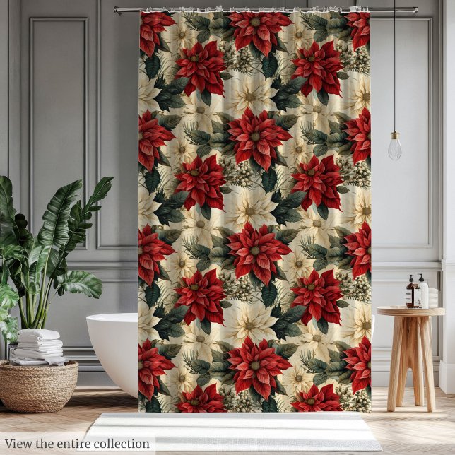 Holiday Shower Curtain Classic Christmas Flowers Duschvorhang (Holiday Shower Curtain with Classic Christmas Flowers)