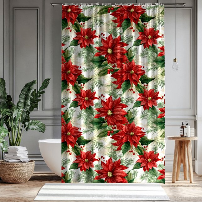Holiday Shower Curtain Red Floral Festive Touch Duschvorhang (Holiday Shower Curtain Red Floral Festive Touch)