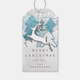 Holiday Silver Blue Grau Weihnachtsmann Rentier 3D Geschenkanhänger