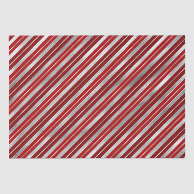 Holiday Silver Foil and Red Christmas Streifen Seidenpapier (Vorderseite)