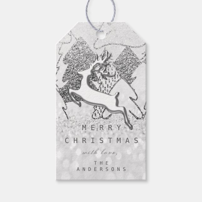 Holiday Silver Spark Grau Weihnachtsmann Rentier 3 Geschenkanhänger (Vorderseite)
