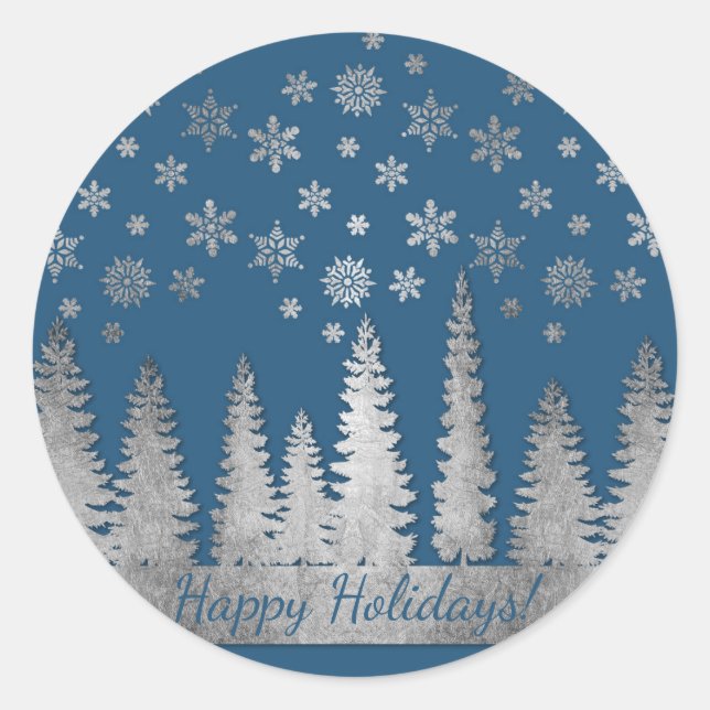 Holiday Silver und Blue Winter Wonderland Runder Aufkleber (Vorderseite)