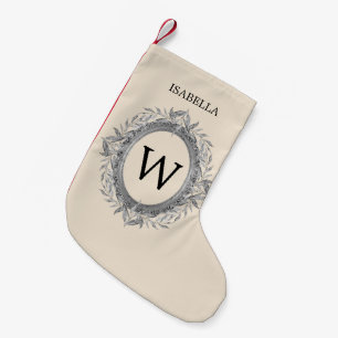 Holiday Silvery Blätter Wreath Monogram Kleiner Weihnachtsstrumpf