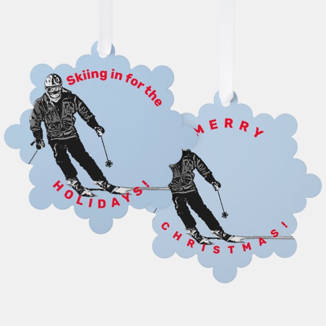 Holiday Skier - Abfahrt Skifahren Ornament Karte (Vorderseite/Rückseite)