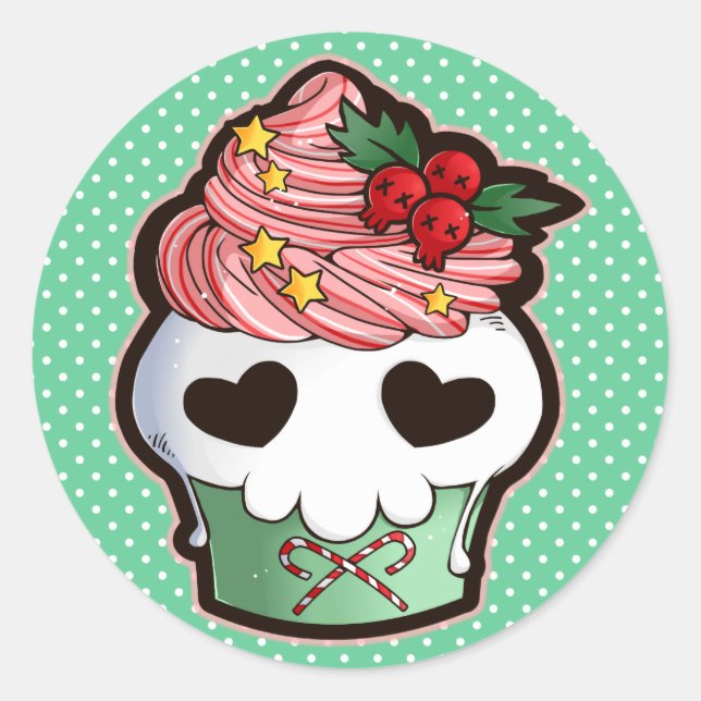 Holiday Skull Cupcake Runder Aufkleber (Vorderseite)