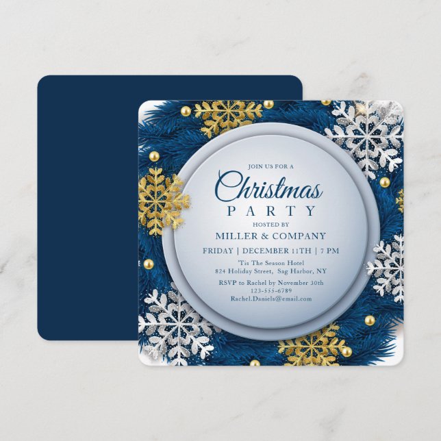 Holiday Snowflake Chic Corporate Weihnachten Party Einladung (Vorne/Hinten)