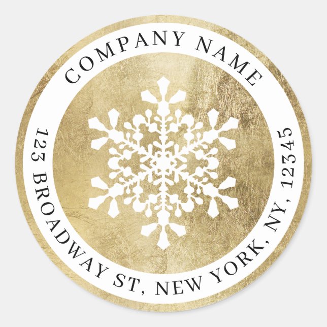 Holiday Snowflake Imitate Goldfirma Rücksendeadres Runder Aufkleber (Vorderseite)