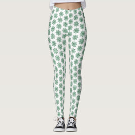 Holiday Snowflake Plaid Pattern Green Leggings