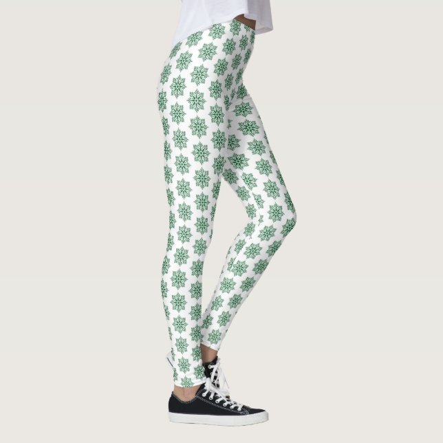 Holiday Snowflake Plaid Pattern Green Leggings (Droite)