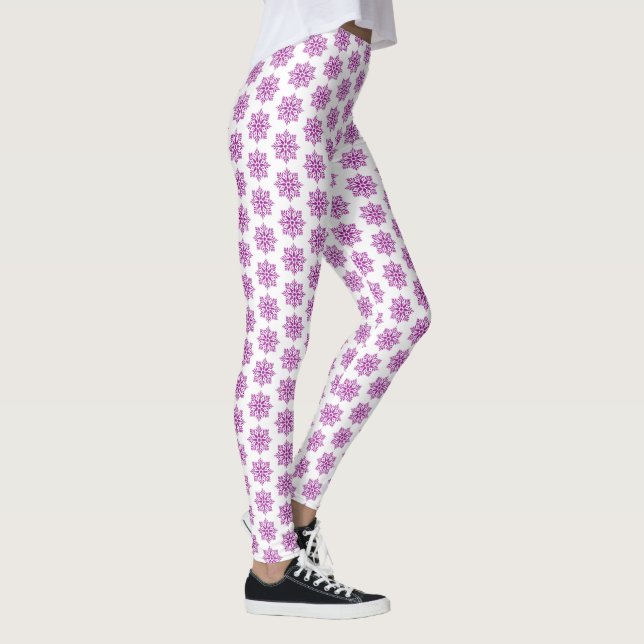 Holiday Snowflake Plaid Pattern Pink Leggings (Droite)