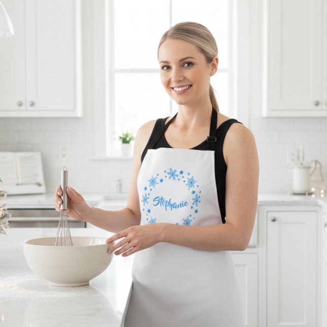 Holiday Snowflake Wreath Schürze (Minimalist blue snowflake personalized apron)