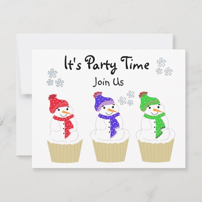 Holiday Snowman Cupcake Einladung (Vorderseite)