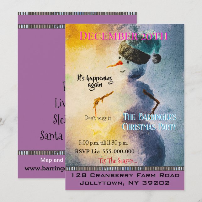 Holiday Snowman Invitation de fête de Noël annuel (Devant / Derrière)