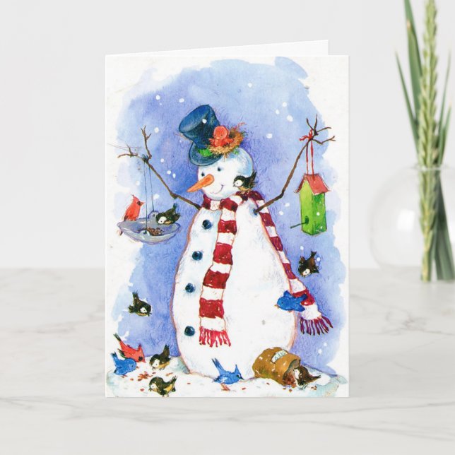 Holiday Snowman mit Vogelkarte Feiertagskarte (Vorderseite)