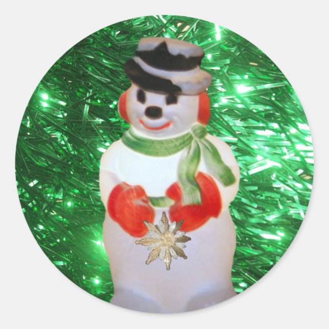 Holiday Snowman Round Glossy Sticker (Vorderseite)