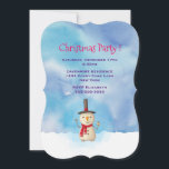 Holiday Snowman Waving Weihnachten Party Einladung<br><div class="desc">Weihnachts-Party Einladung mit einer niedlichen Schneemandeur. Er trägt einen schwarzen Stöpferhut,  hält eine klassische Maiscob-Pfeife und trägt einen roten Schal. Stehend in der kalten weißen Schnee lächeln und winken hallo. Der Hintergrund besteht aus Aquarellenhimmel mit blauen und lila Farben,  die miteinander verschmelzen.</div>