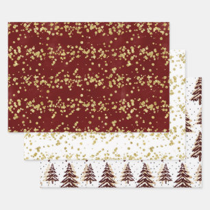 Holiday Sparkle - Elegantes Burgund, Gold und Wei Geschenkpapier Set