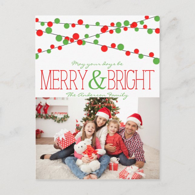 Holiday String Lights Merry Bright Postkarte (Vorderseite)