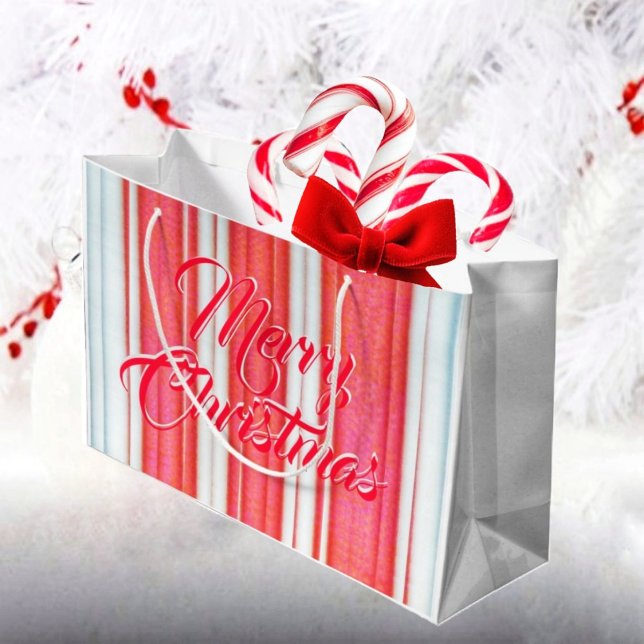 Holiday Stripes Große Geschenktüte (This vibrant, striped, gift bag design, reminds you of the stripes in candy canes, at Christmas!)