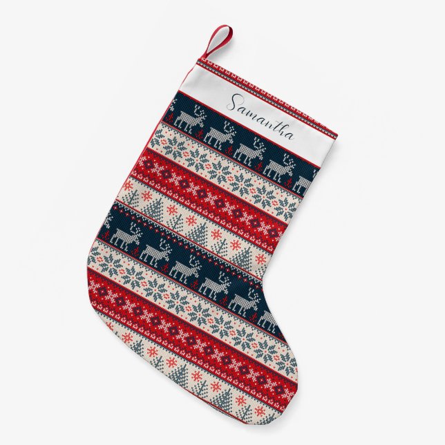 Holiday Sweater Knitter Muster Weihnachtsbaum Kleiner Weihnachtsstrumpf (Vorderansicht (hängend))