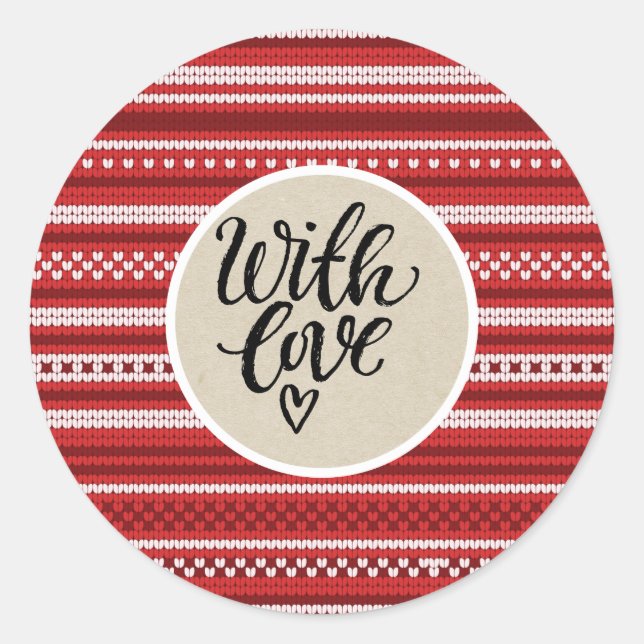 Holiday Sweater Strick Rustic Kraft mit Liebe Gefa Runder Aufkleber (Vorderseite)