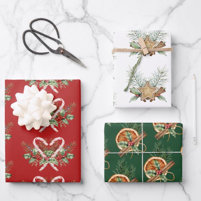 Holiday Sweets Wrapping Paper Flat Sheet Set of 3 Geschenkpapier Set (Vorderseite)