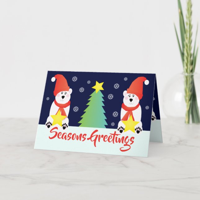 Holiday Themed Polar Bear Feiertagskarte (Vorderseite)