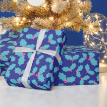 Holiday Turquoise & Pink Mistletoe Dark Blue Gift