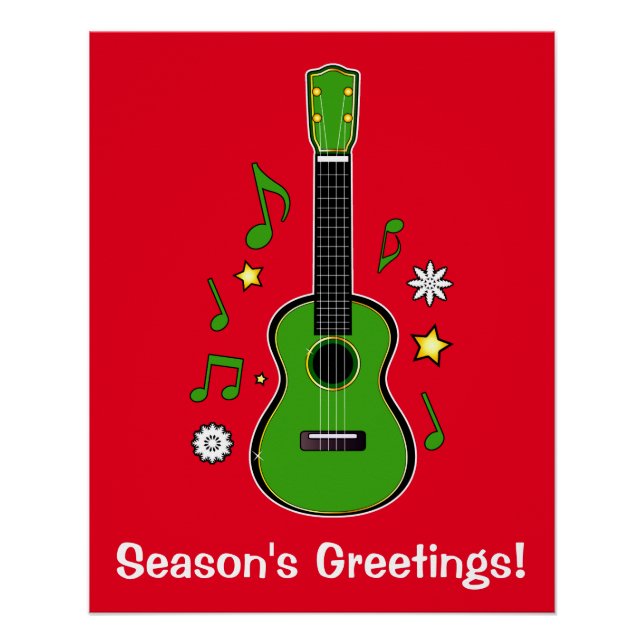 Holiday Ukulele mit Anmerkungen und Sternen Poster (Vorderseite)