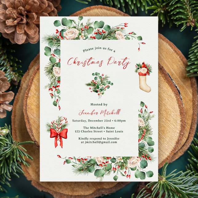 Holiday Watercolor Grüne Heilige Weihnachten Party Einladung (Von Creator hochgeladen)