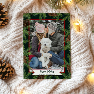Holiday Watercolor Pine Ein Foto Portrait Card Feiertagskarte