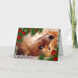 Holiday Welsh Corgi Fluff mit Red Bulbs Feiertagskarte