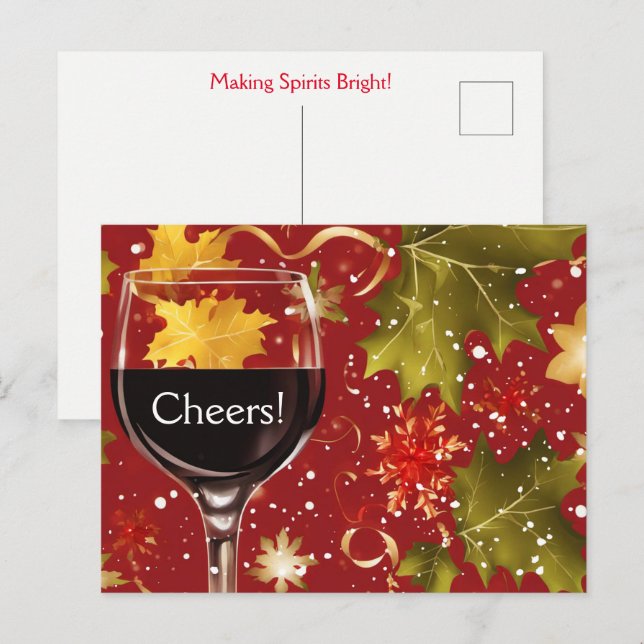 Holiday Wine Cheers Christmas Postkarte (Vorne/Hinten)