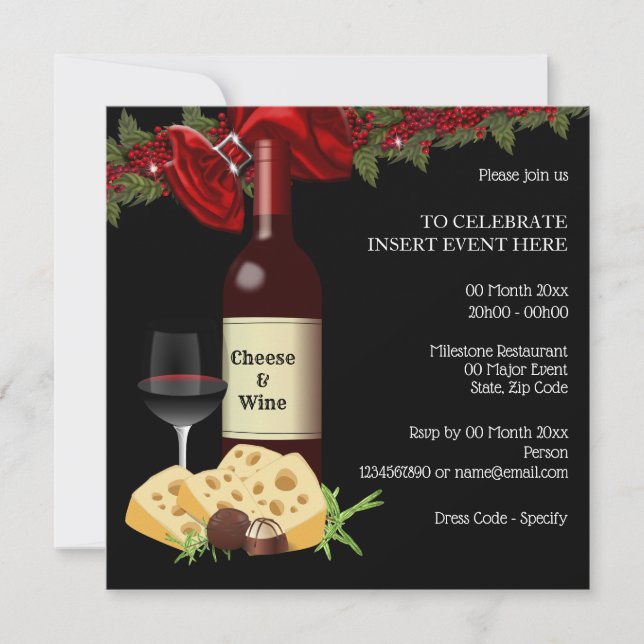 Holiday wine cheese Party Familiencocktail Einladung (Vorderseite)