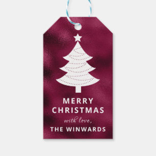 Holiday Wine Red Foil & White Christmas Tree Geschenkanhänger