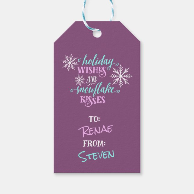 Holiday Wings Snowflake Kisses Personalisiertes Ge Geschenkanhänger (Vorderseite)