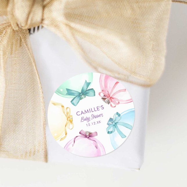 Holiday Winter Girl Baby Dusche Runder Aufkleber (Elegant Winter Christmas Baby Shower Sticker)