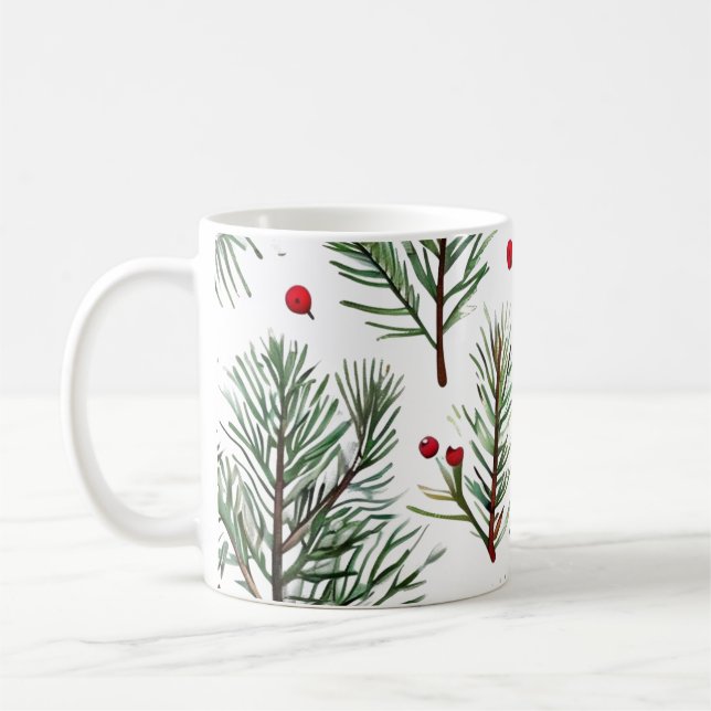 Holiday Woodland Pine & Red Berries Design Kaffeetasse (Links)
