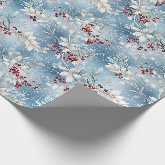 Holiday Wrapping Paper Blue Mattiert Holly Geschenkpapier (Ecke)