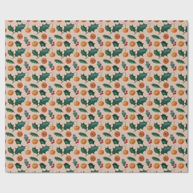 Holiday Wrapping Paper with Fruit & Holly, Pink Geschenkpapier (Flach)