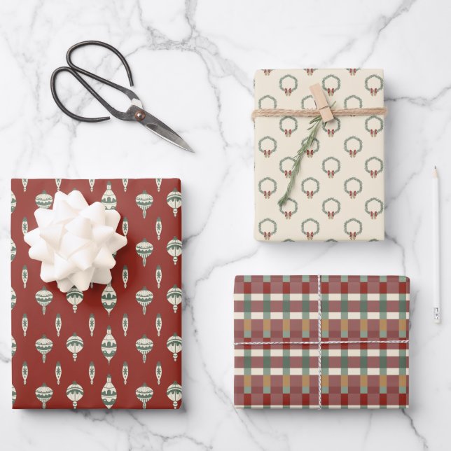 Holiday Wreath and Ornament Gift wrap sheets Geschenkpapier Set (Vorderseite)